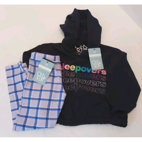 Chaser 2 Pc Lot NWT Elastic Waist Soft Leggings Hooded Cropped Sweatshirt Sz 6 - Picture 1 of 12